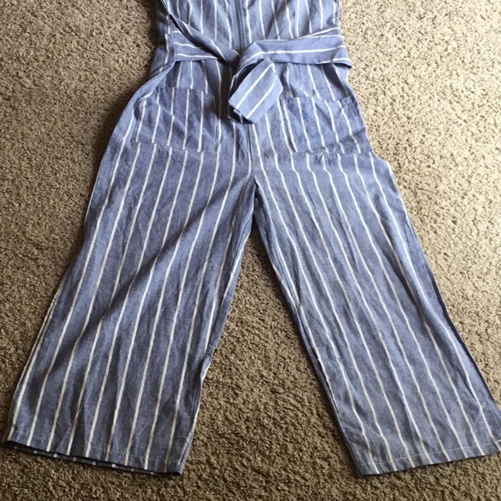Coastal chic Size M Jumpsuit blue and white Striped Cottagecore Cropped - Picture 10 of 12